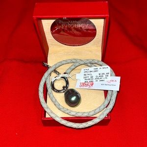 Authentic Majorica Gray Leather Pearl Bracelet Sicilia With Tags New Condition